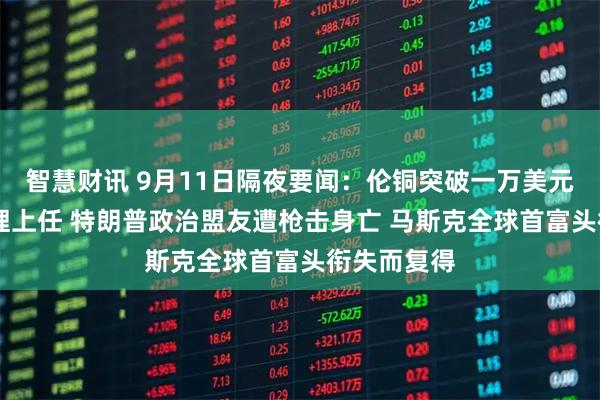 智慧财讯 9月11日隔夜要闻：伦铜突破一万美元 法国新总理上任 特朗普政治盟友遭枪击身亡 马斯克全球首富头衔失而复得