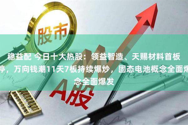 稳益配 今日十大热股：领益智造、天赐材料首板涨停，万向钱潮11天7板持续爆炒，固态电池概念全面爆发